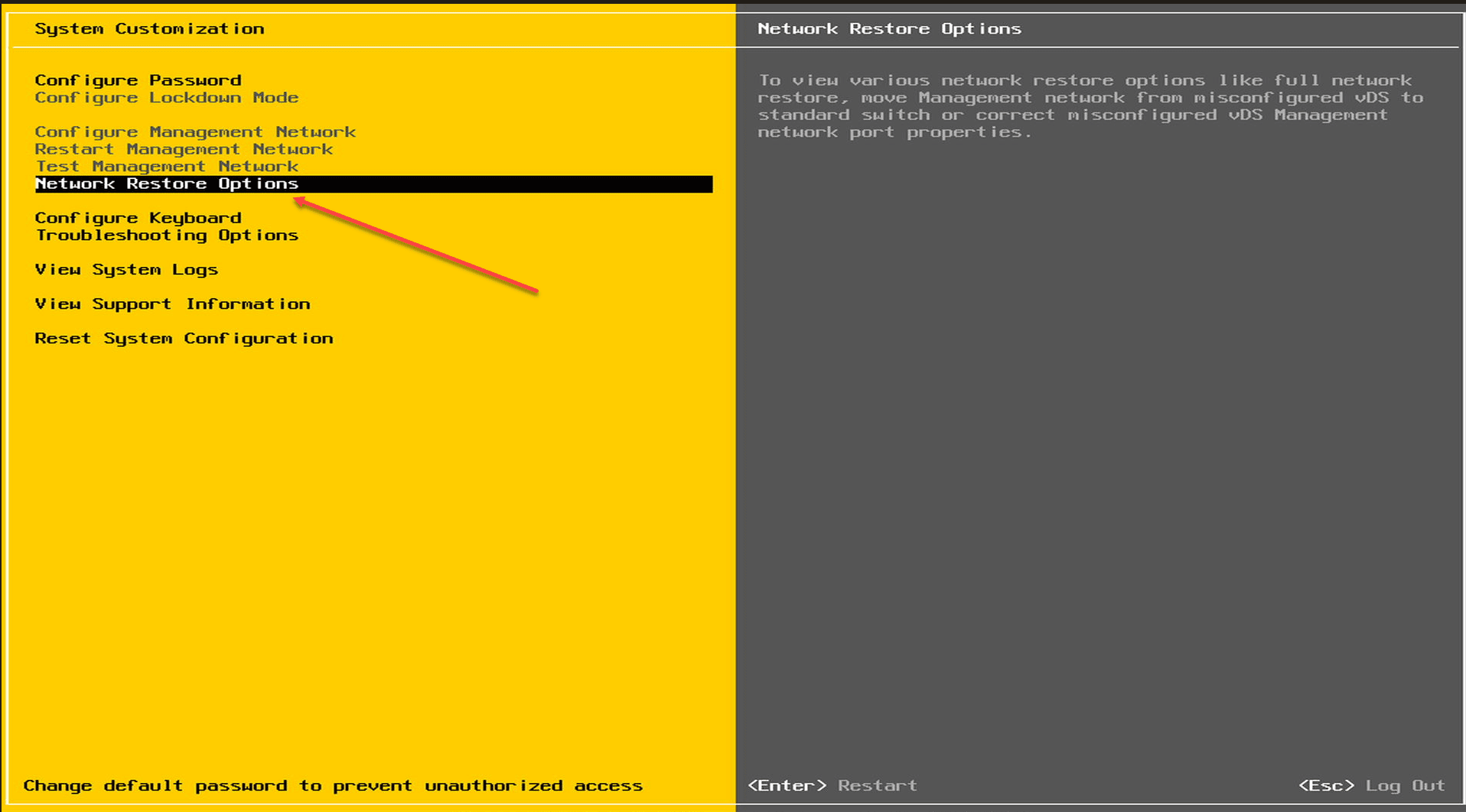 Network restore options