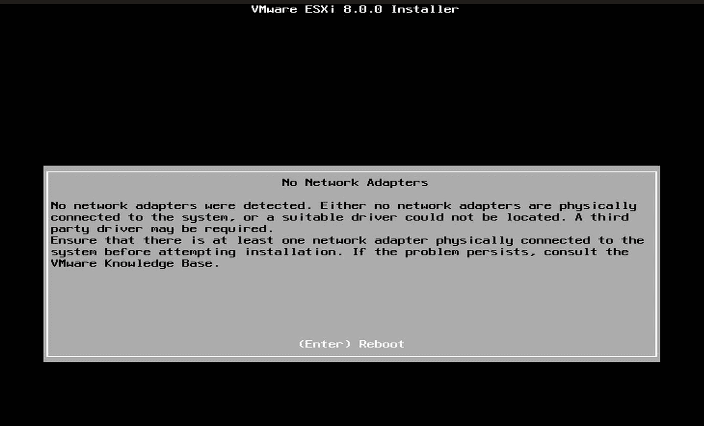 No network adapters found when you install ESXi