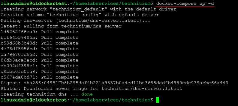 Pulling the Technitium DNS Server Docker container