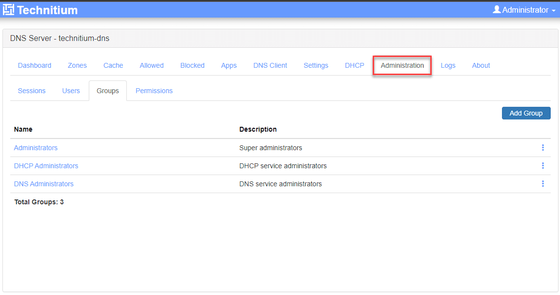 RBAC administration built into Technitium DNS Server