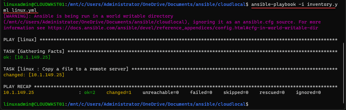 Running the Ansible copy playbook