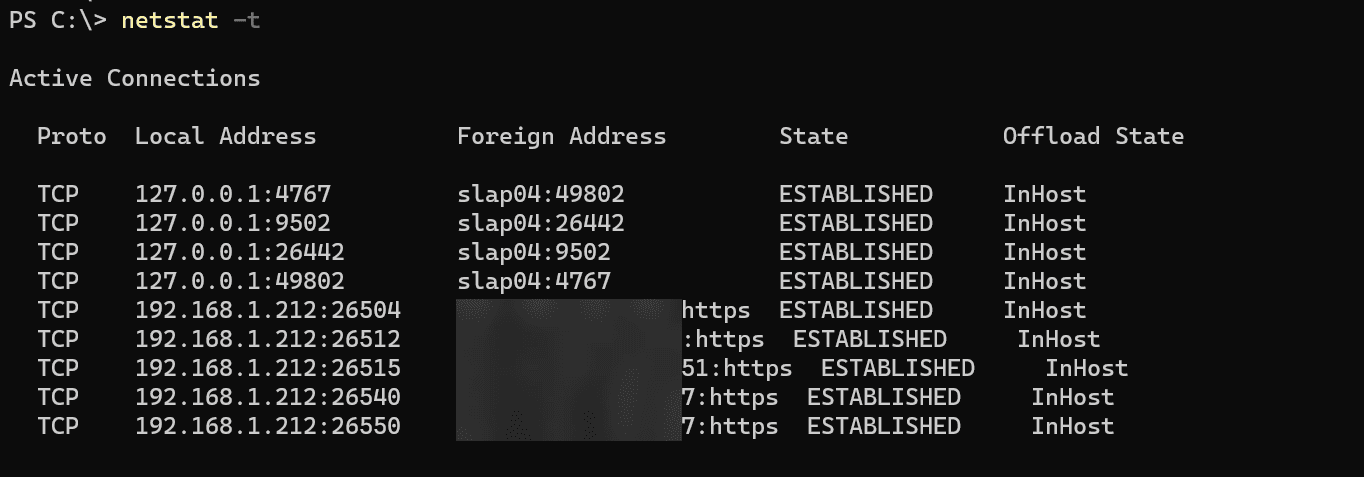 Running the netstat t command