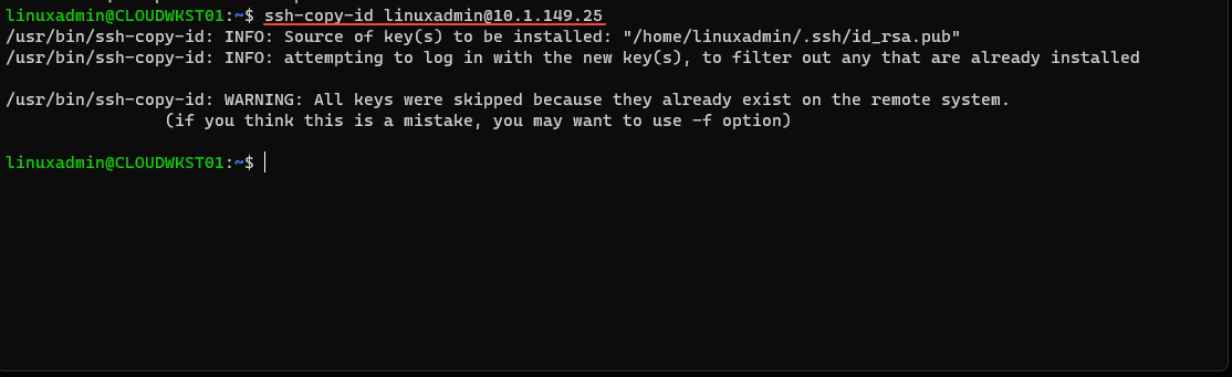 Running the ssh copy id command