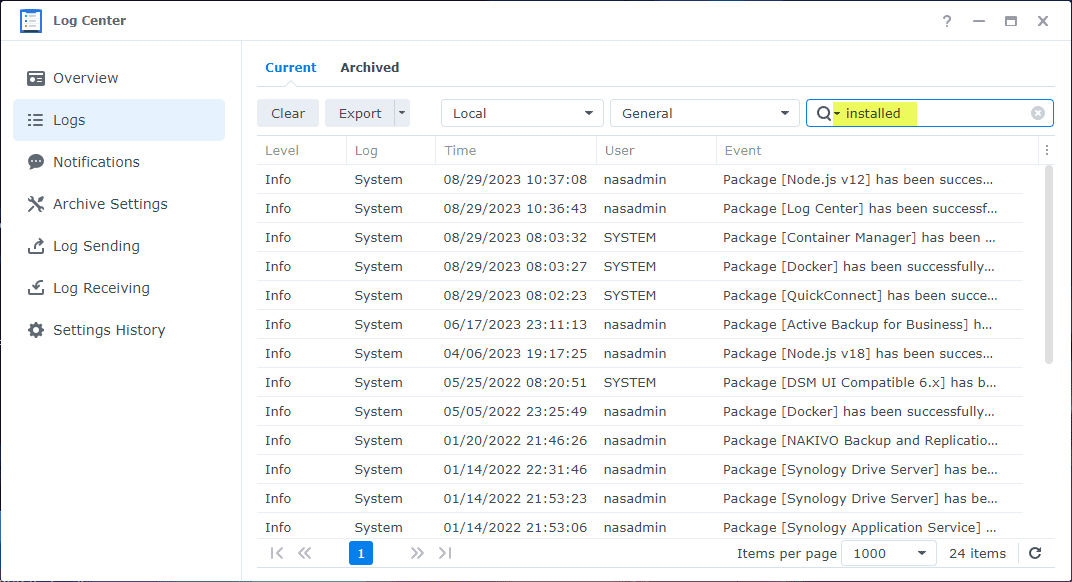 Searching for keywords in Log Center 1