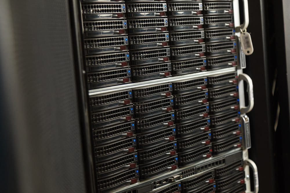 Supermicro servers racked in a server rack.jpg