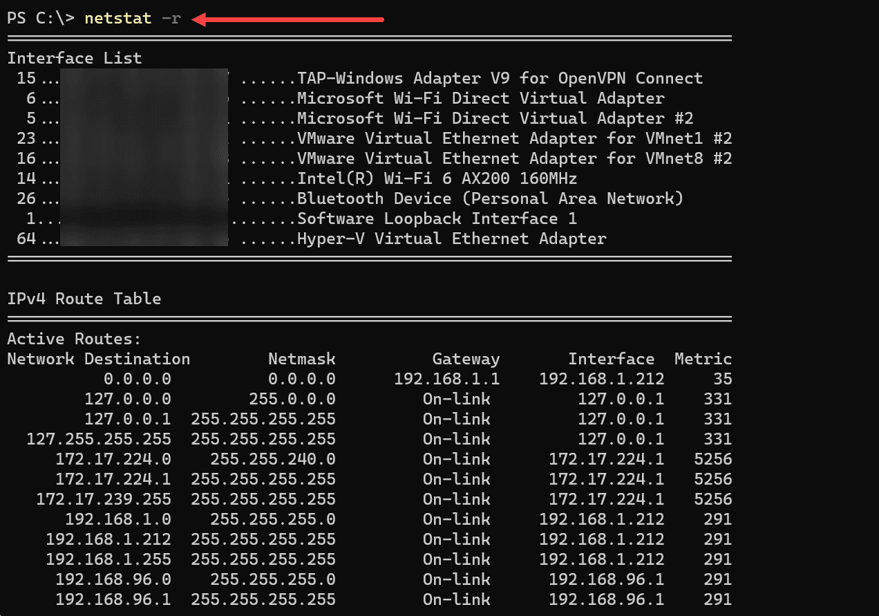 The netstat r parameter