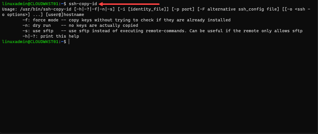 The ssh copy id copies the keypair to the remote host