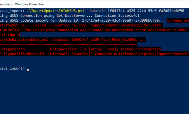 WSUS import the underlying connection was closed