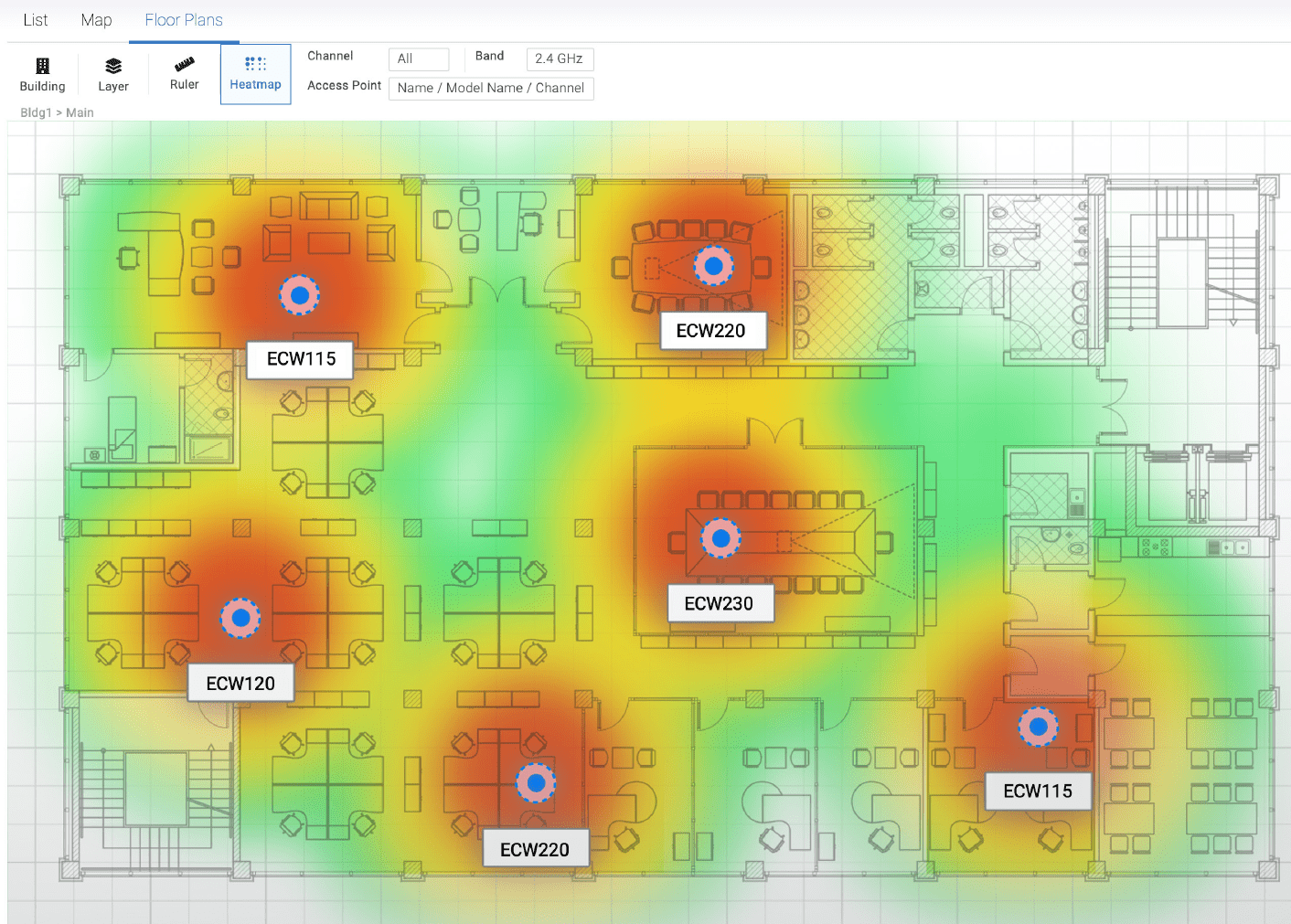Wireless heat map in the EnGenius Cloud interface