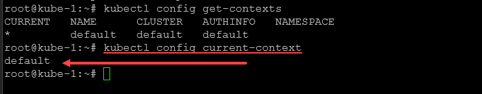 kubectl config current context command