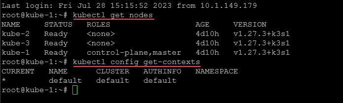 kubectl config get contexts command