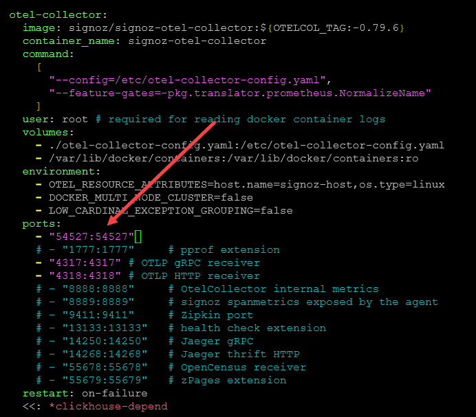 Adding an ingress port in your otel collector container