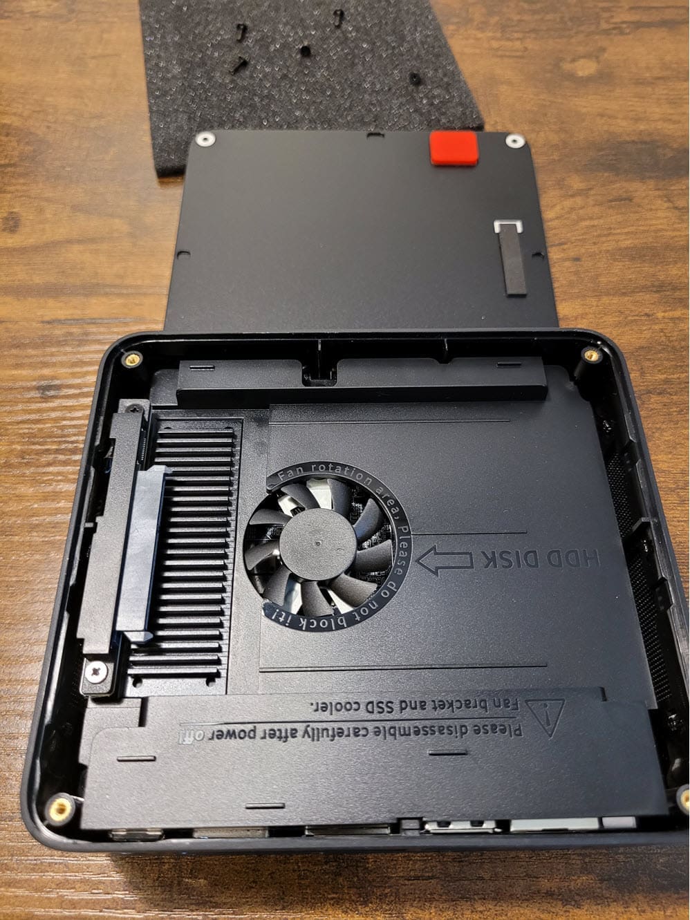 Bottom cover removed and viewing fan shroud
