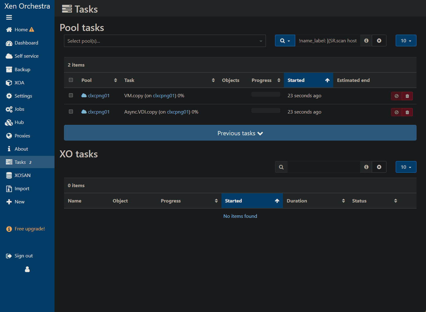 Cloning tasks status