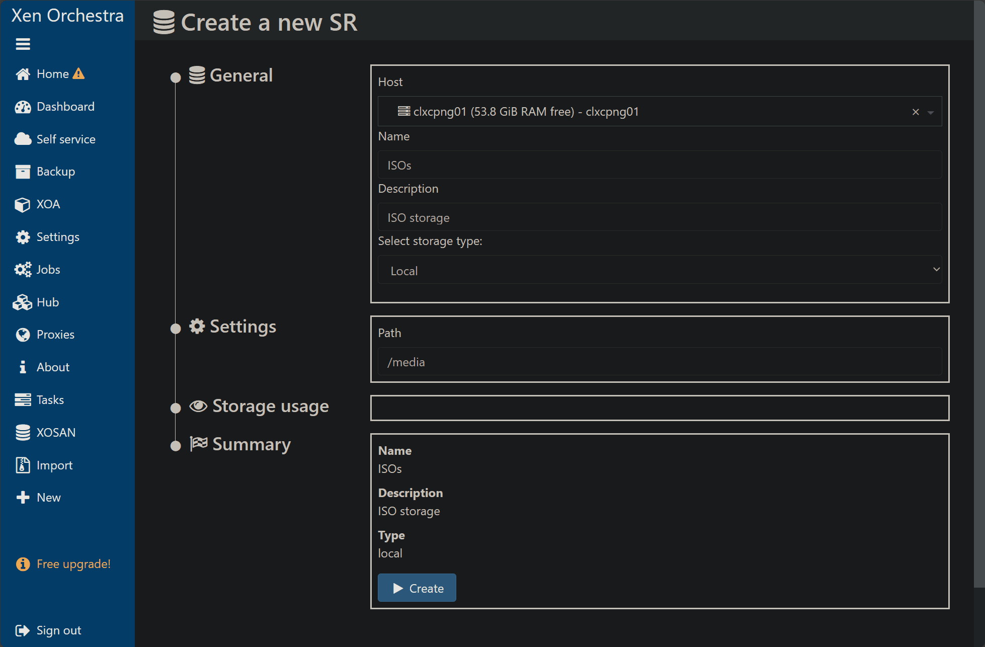 Creating a new iso storage location