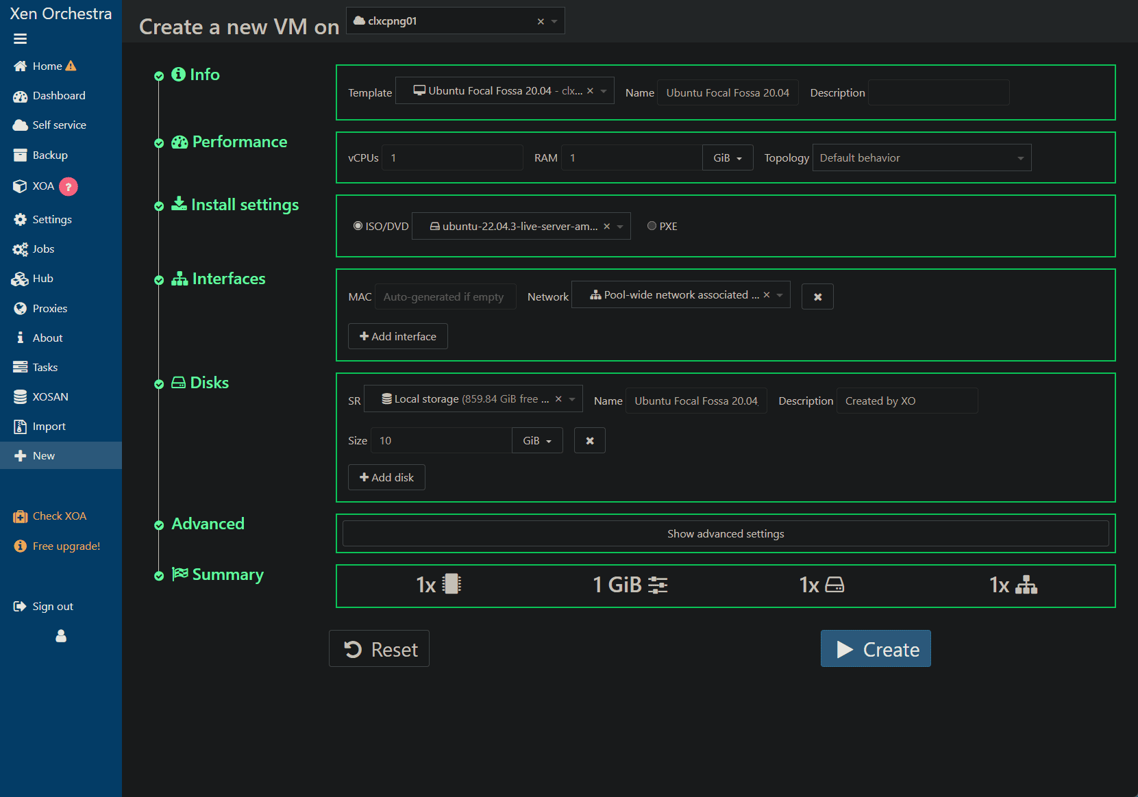 Creating a new ubuntu server virtual machine in xcp ng