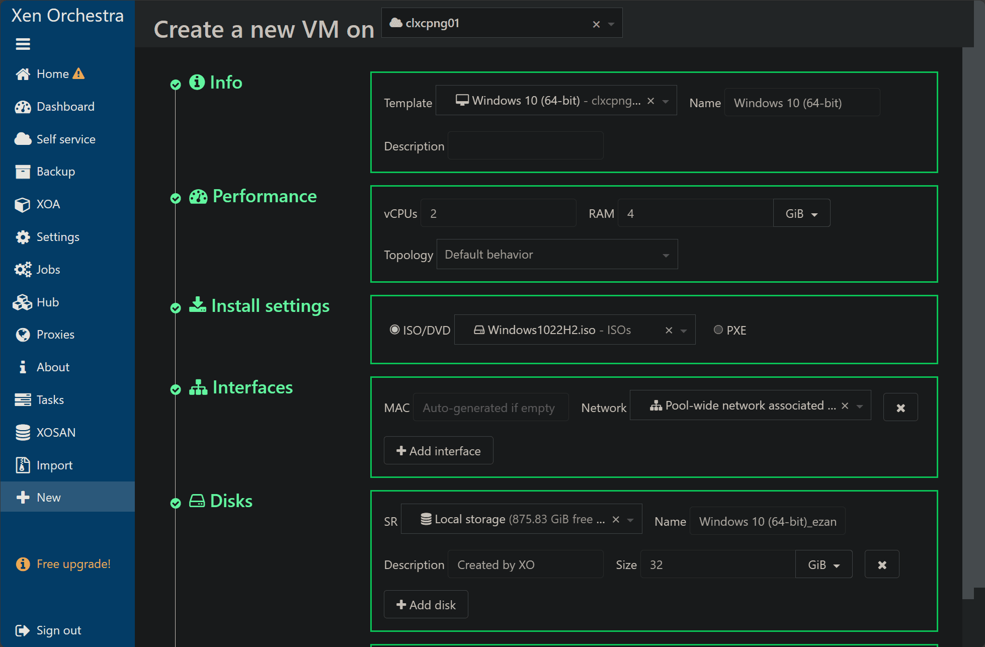 Creating a new virtual machine