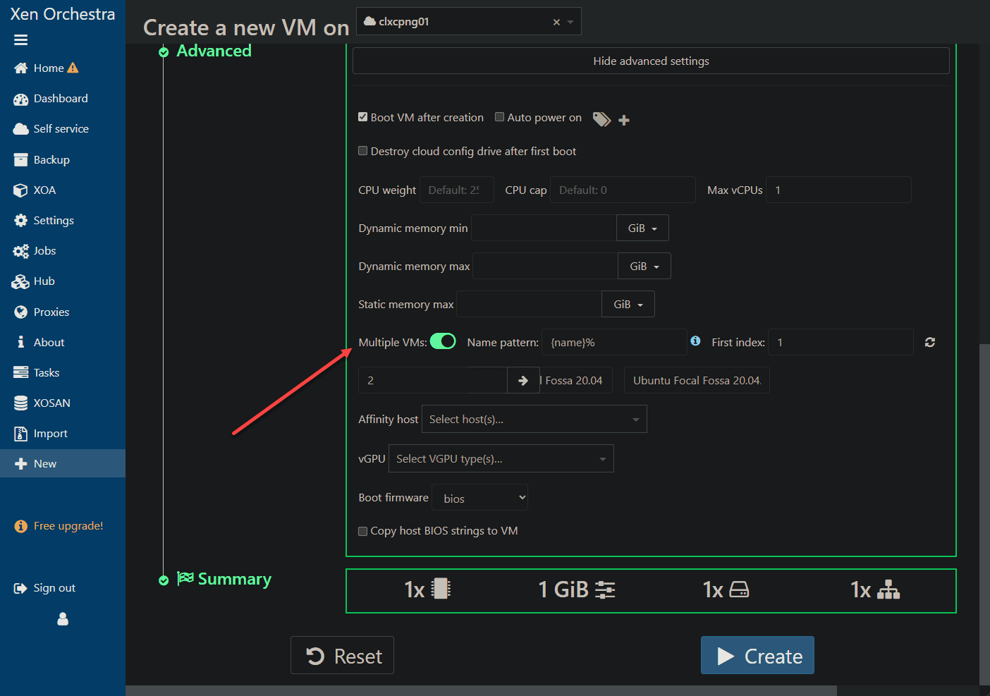 Creating multiple virtual machines in the create vm wizard