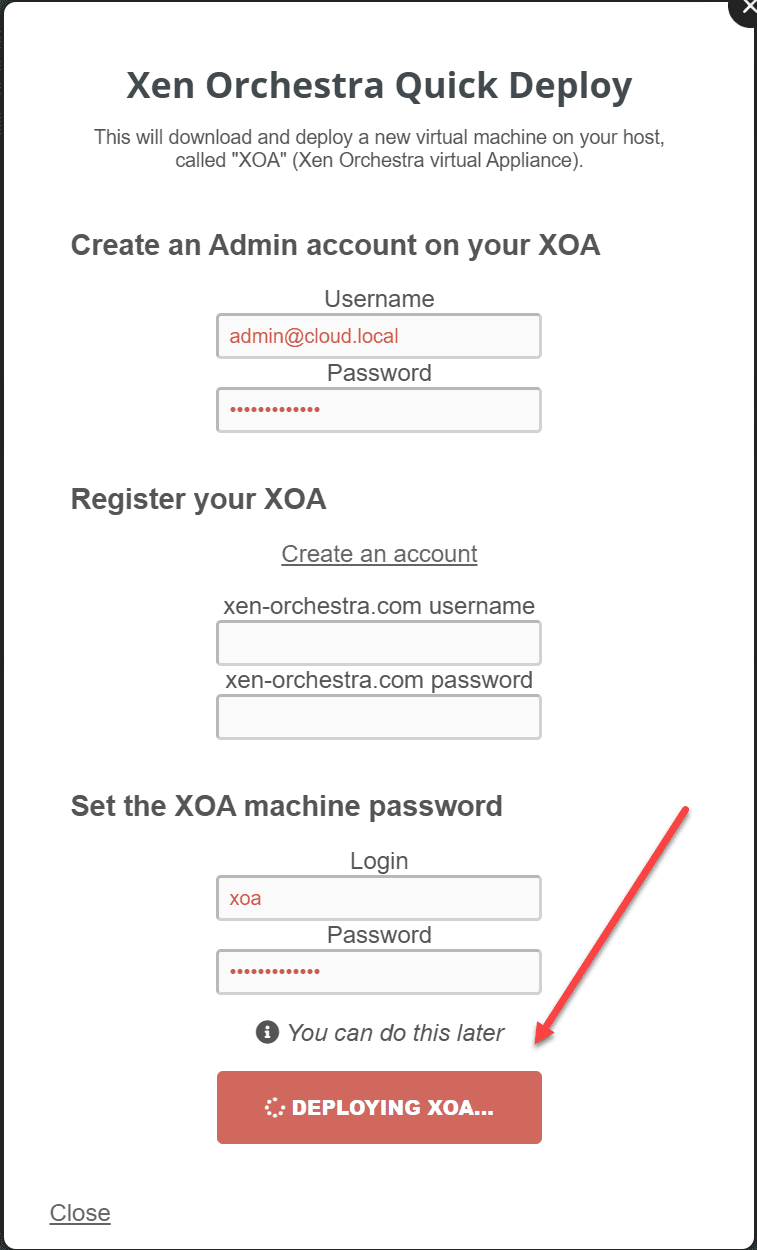 Deploying the xoa appliance in xcp ng