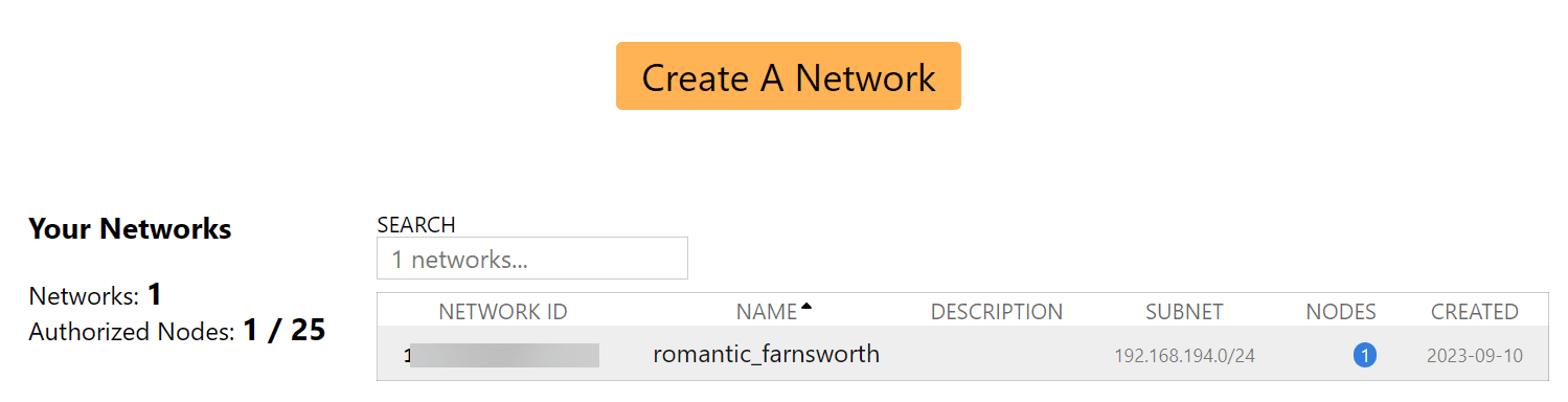 Getting the network id from the zerotier dashboard