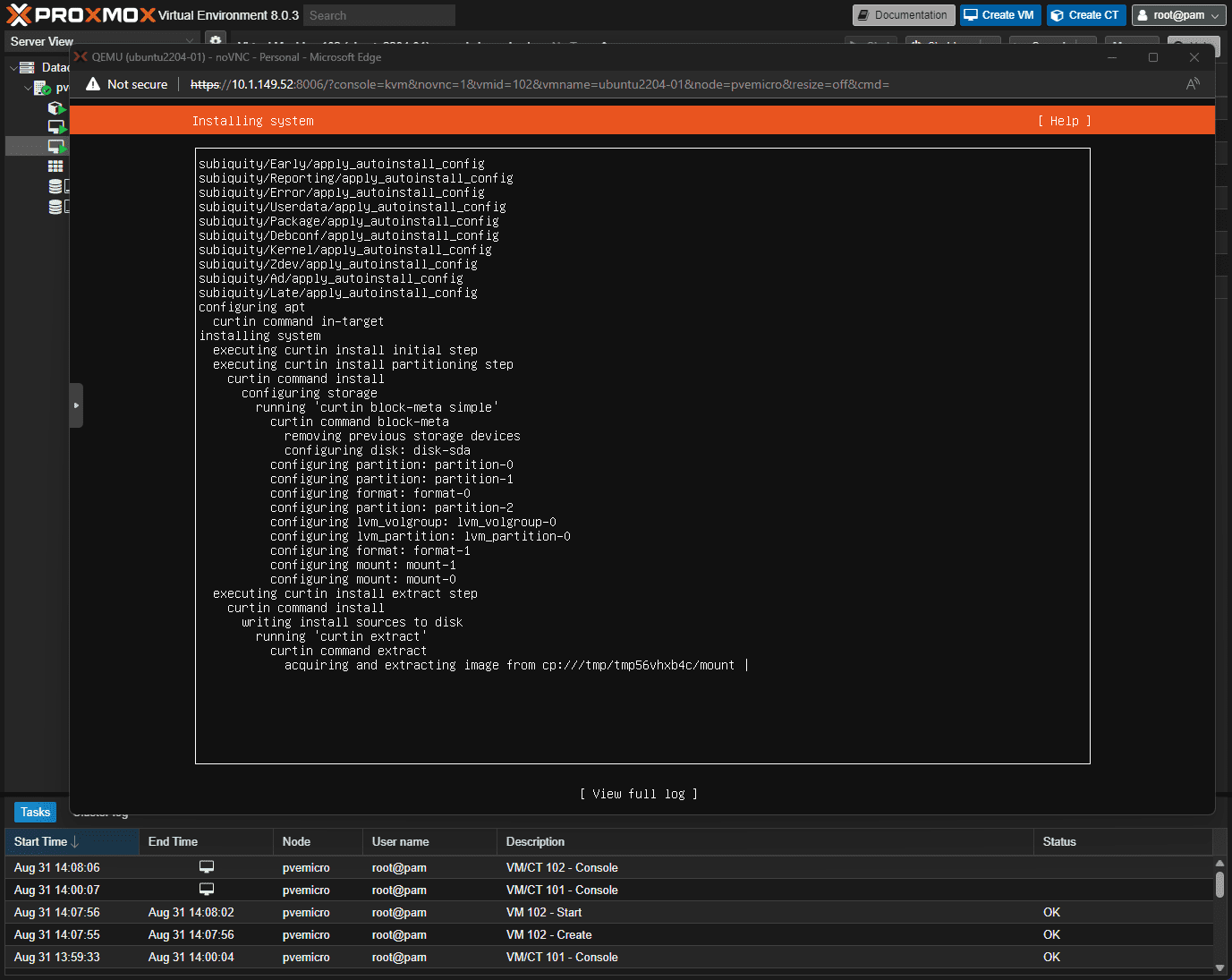 Install of ubuntu 22.04 running