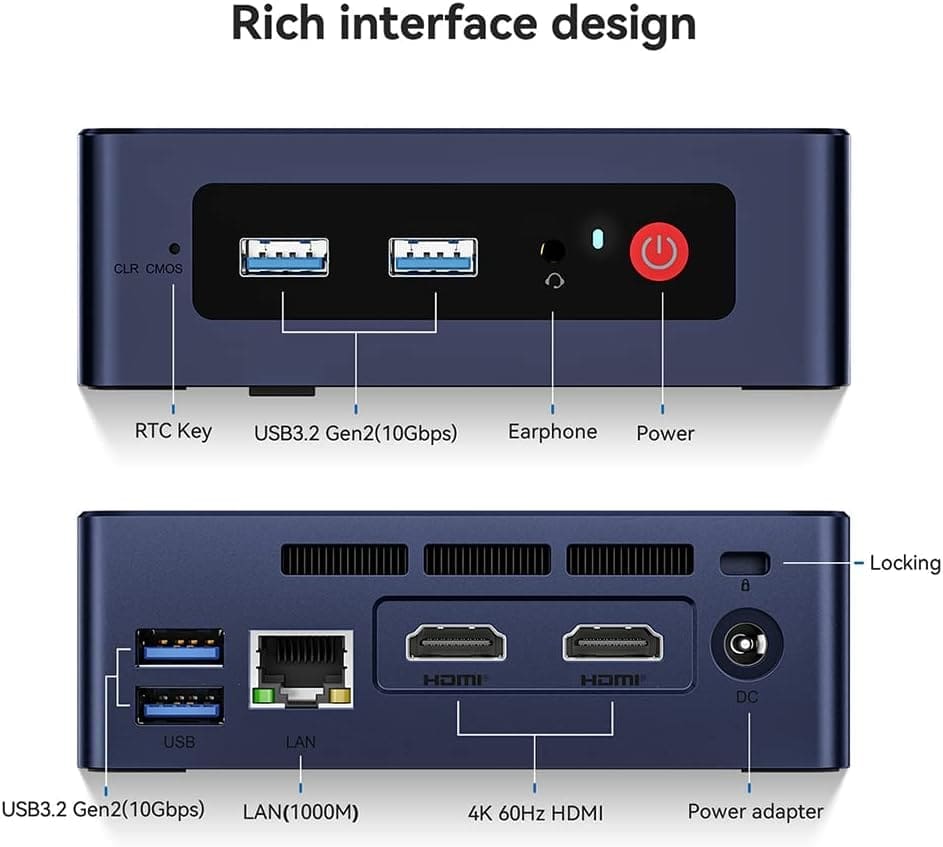 Interface layout on the beelink s12 pro mini pc