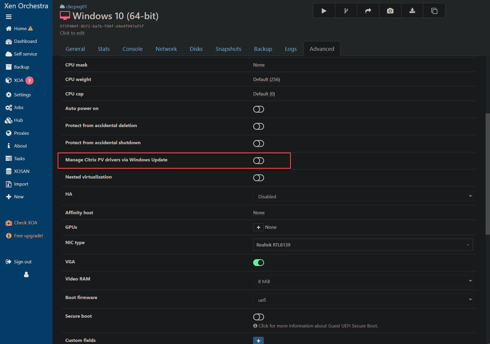 Managing xcp ng guest tools in windows