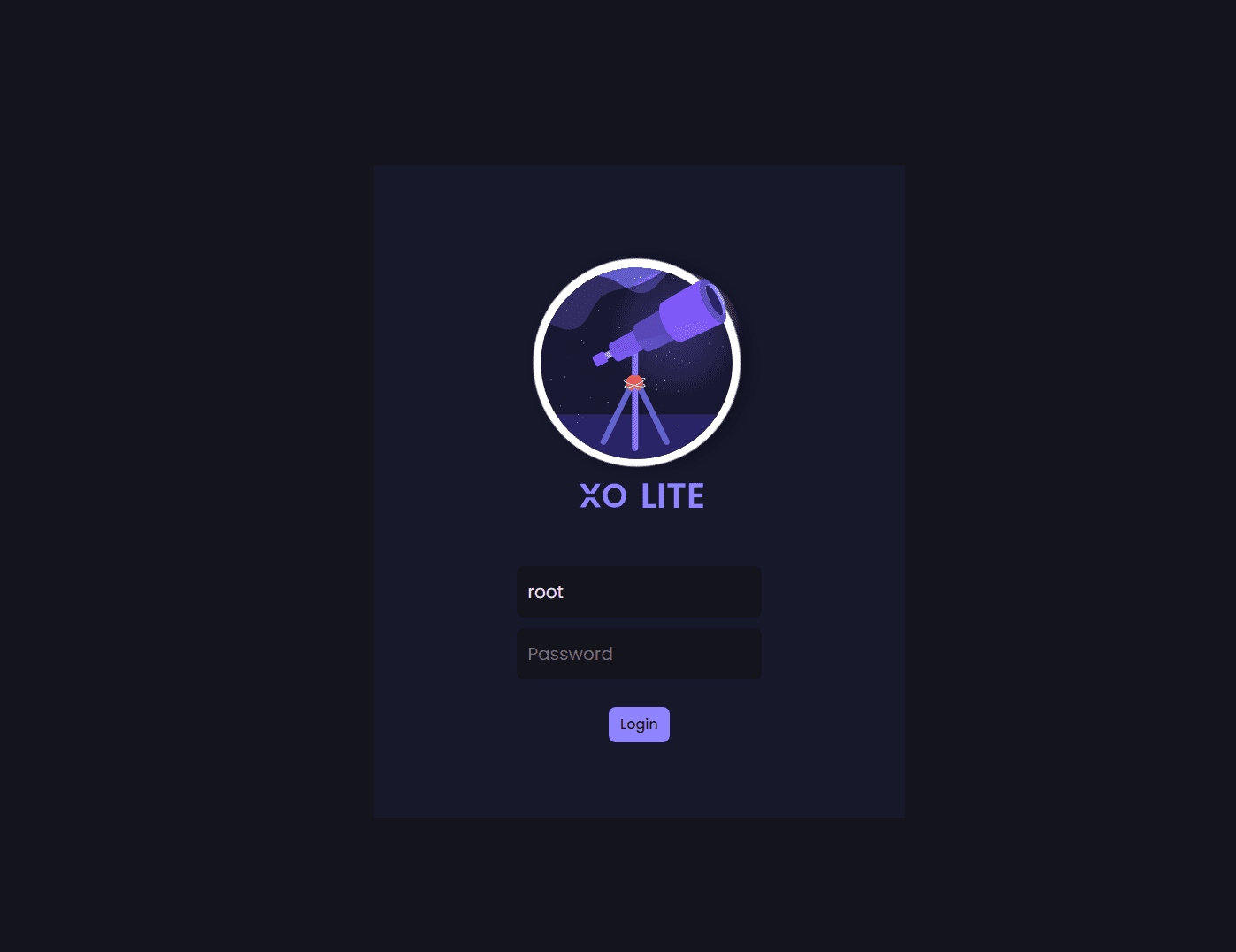 The xo lite login interface