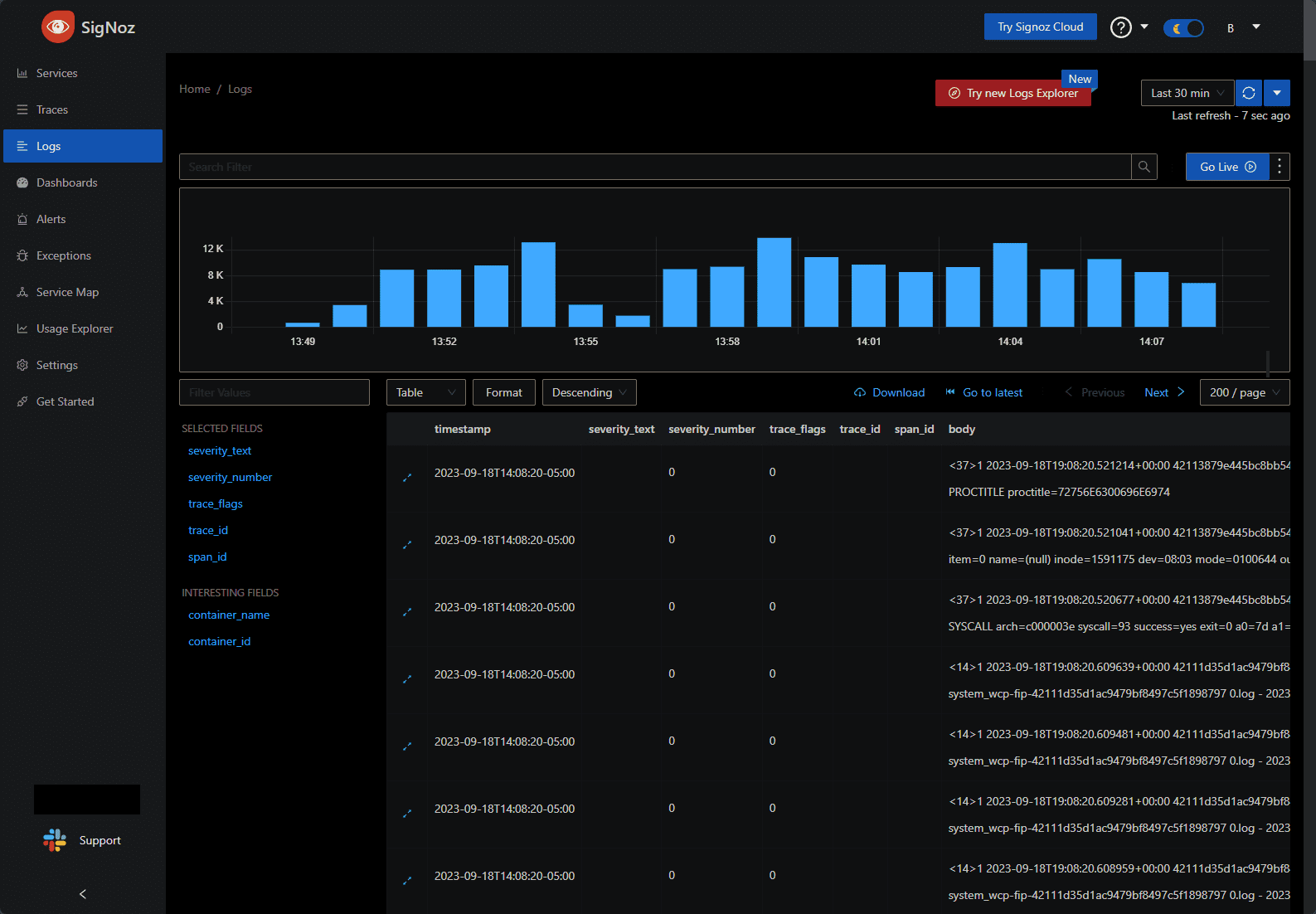 Viewing logs in signoz