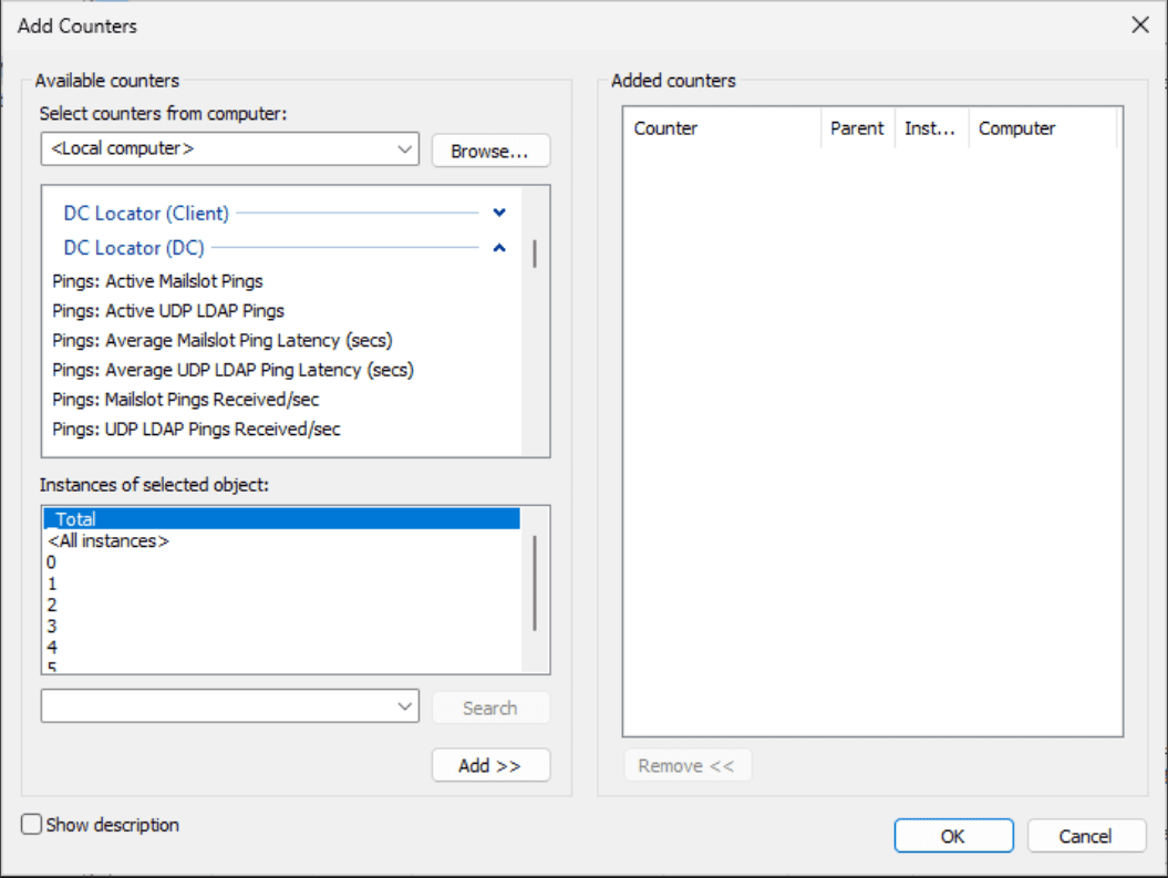 New performance counters with the new active directory forest and domain functional levels