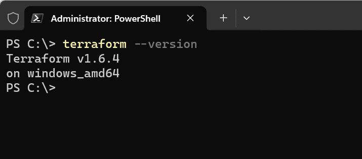 Check the terraform version information to confirm the installation