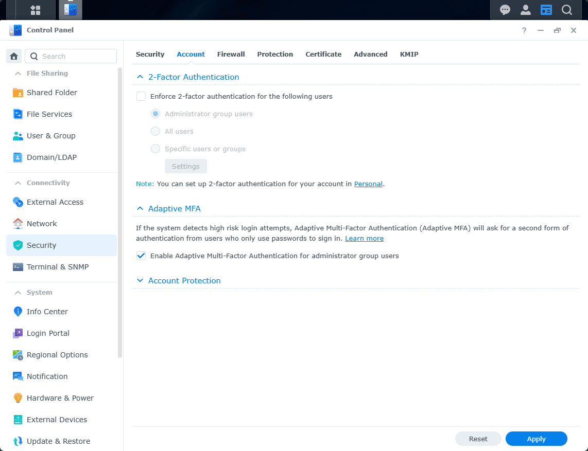 Configure 2fa in synology