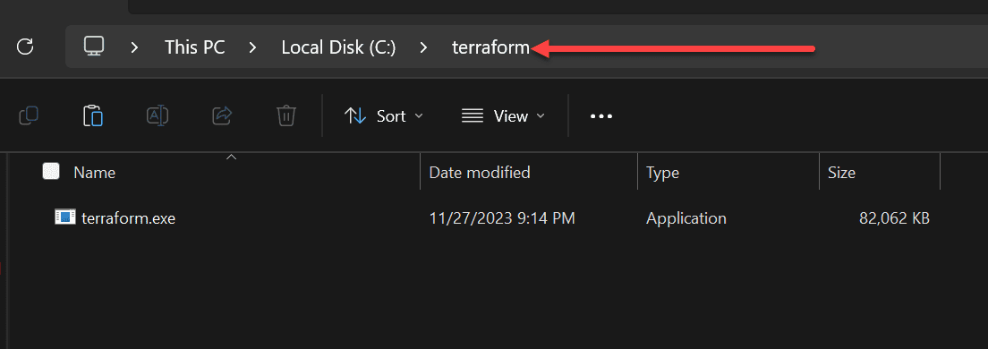 Copy the terraform install to the target folder location