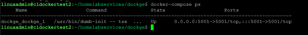 Running docker compose ps to check the services