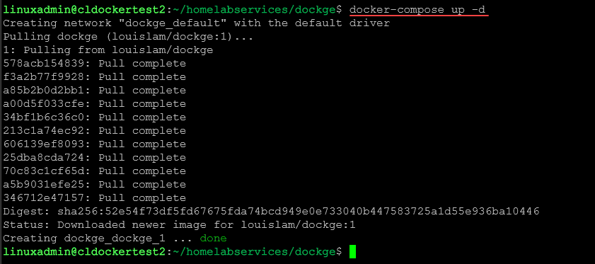 Running the docker compose up d command