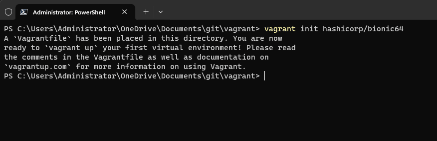 Running the vagrant init command