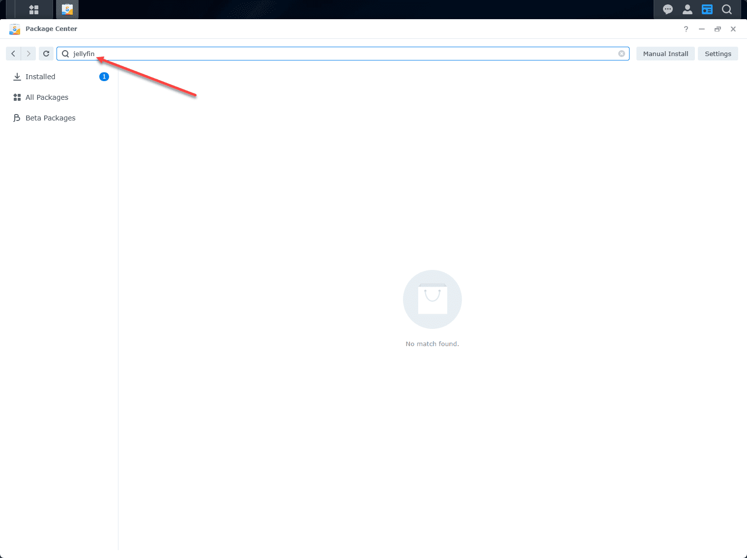 Searching for jellyfin in synology package center