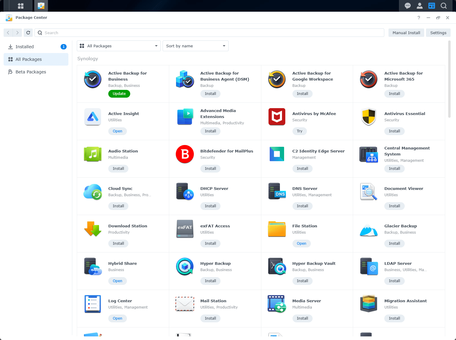 Synology package center