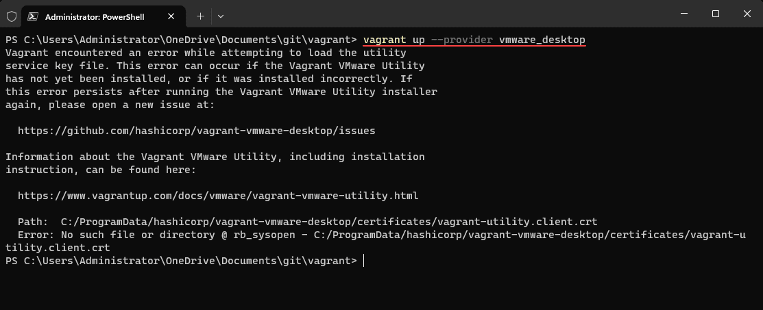 Vagrant vmware desktop error without the vagrant vmware utility