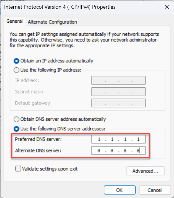 Configuring primary and secondary dns servers in windows