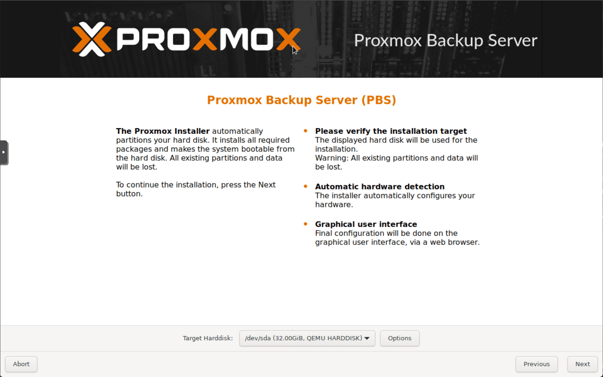 Proxmox backup server disk configuration