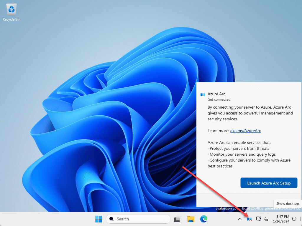 Azure arc installation in windows server 2025