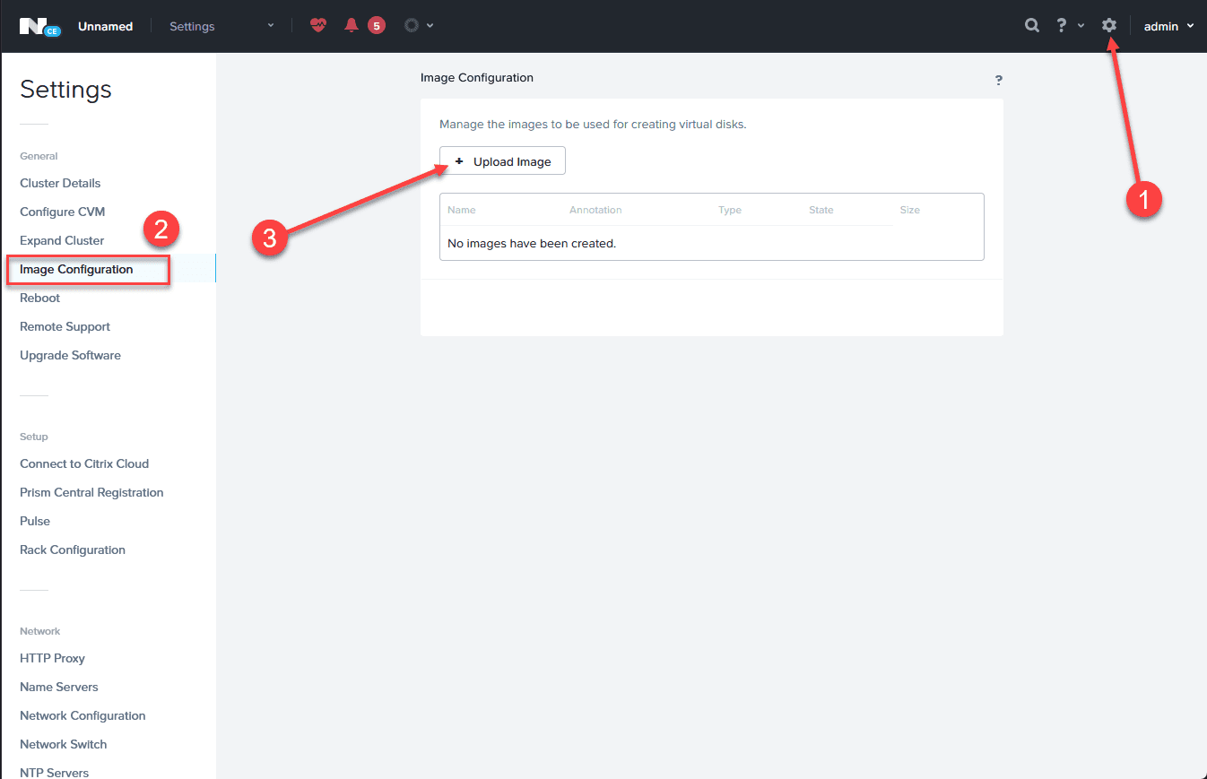 Beginning the process to upload an iso image to nutanix ce