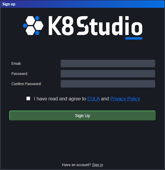 Creating a k8studio account