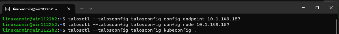 Getting the kubeconfig file for managing the talos linux kubernetes cluster in vmware vsphere