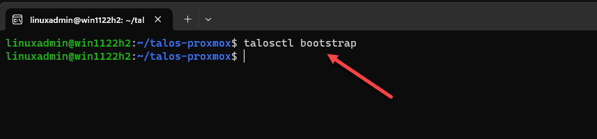 Running the talosctl bootstrap command