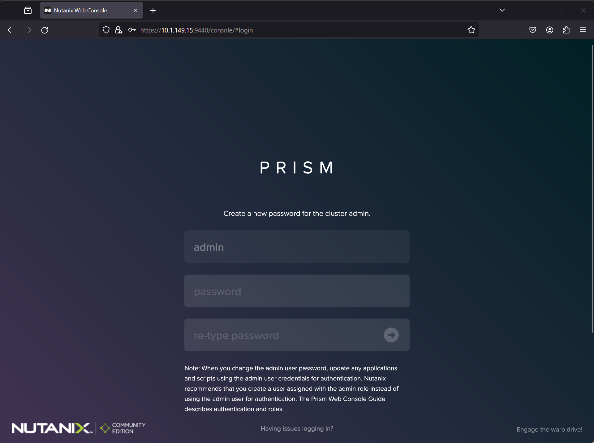 The prism web interface for nutanix community edition