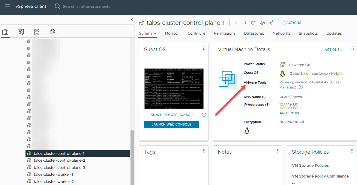 The vmware tools status is now displaying in the vsphere client