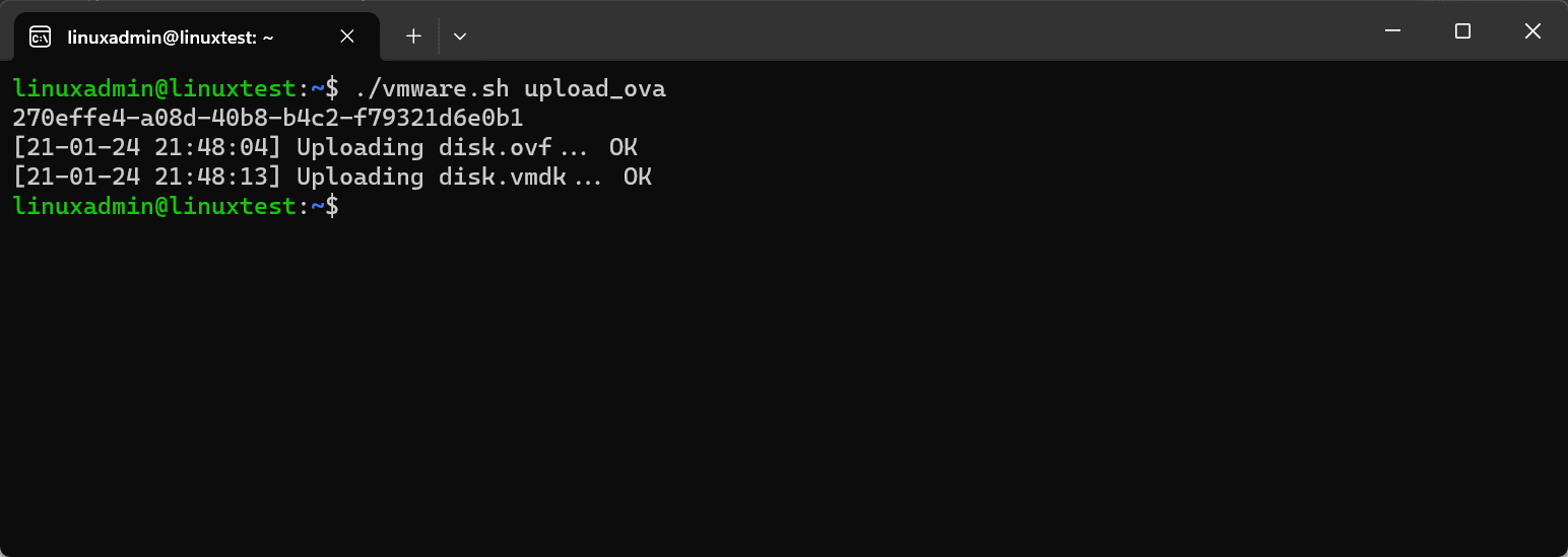 Using the vmware.sh script to upload the talos linux ova