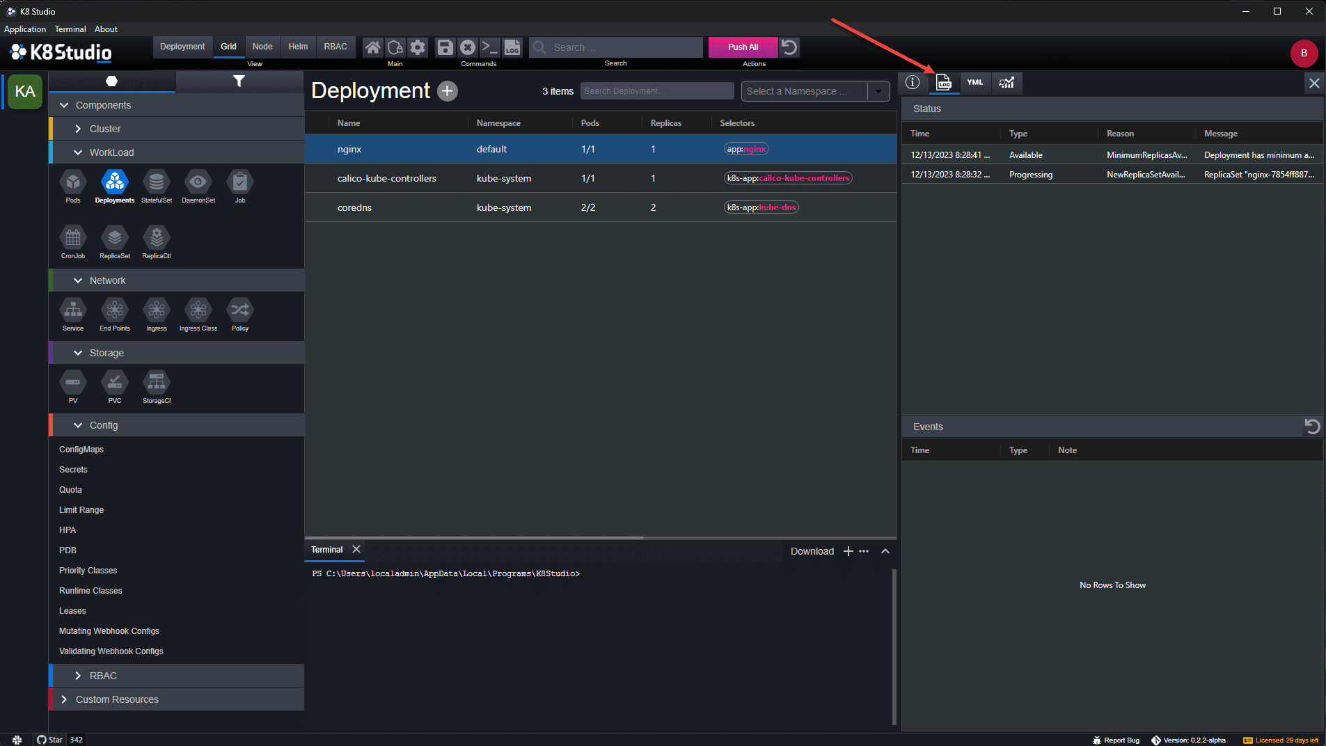 Viewing resource logs